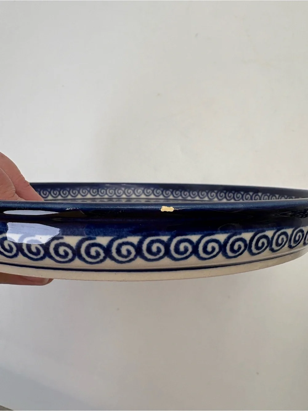 Vintage Polish Pottery Hand-Painted Ceramic Apple Baking Dish with Round Tray